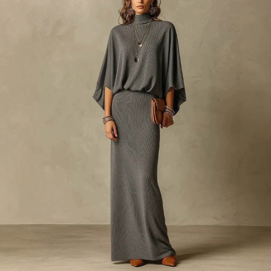 Conjunto Vicenza™ com Blusa de Gola Alta e Saia Longa de Caimento Reto / Duas Peças Que Resolvem o Look com Sofisticação e Facilidade