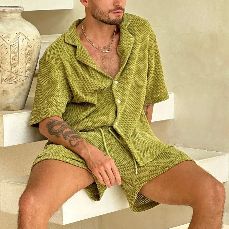 Conjunto Hampton™ em Malha Texturizada Premium com Gola Resort
