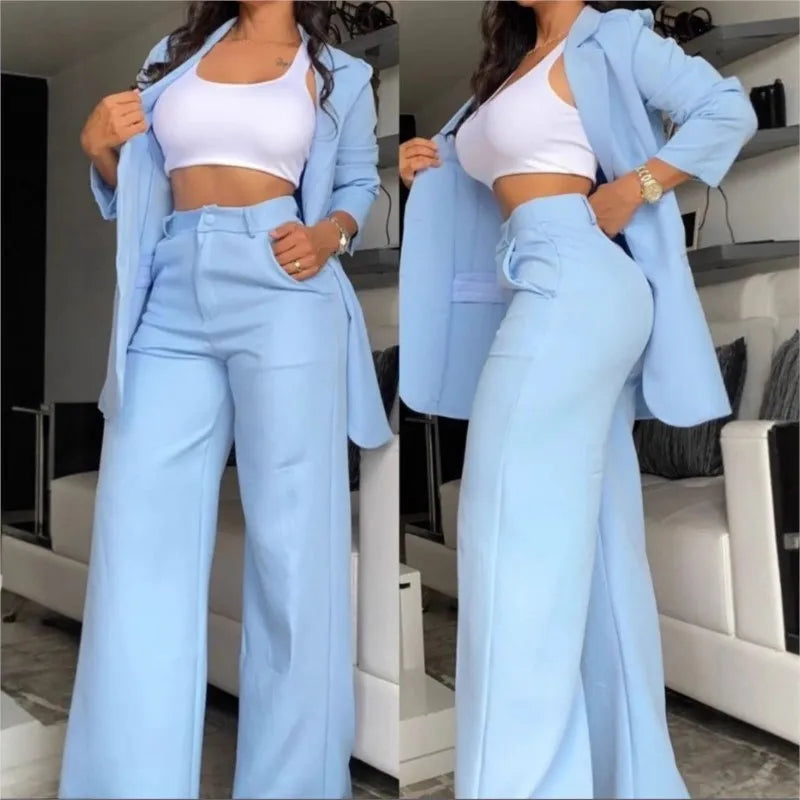 Conjunto Marcella™ com Blazer de Alfaiataria, Calça Pantalona e Cintura Alta