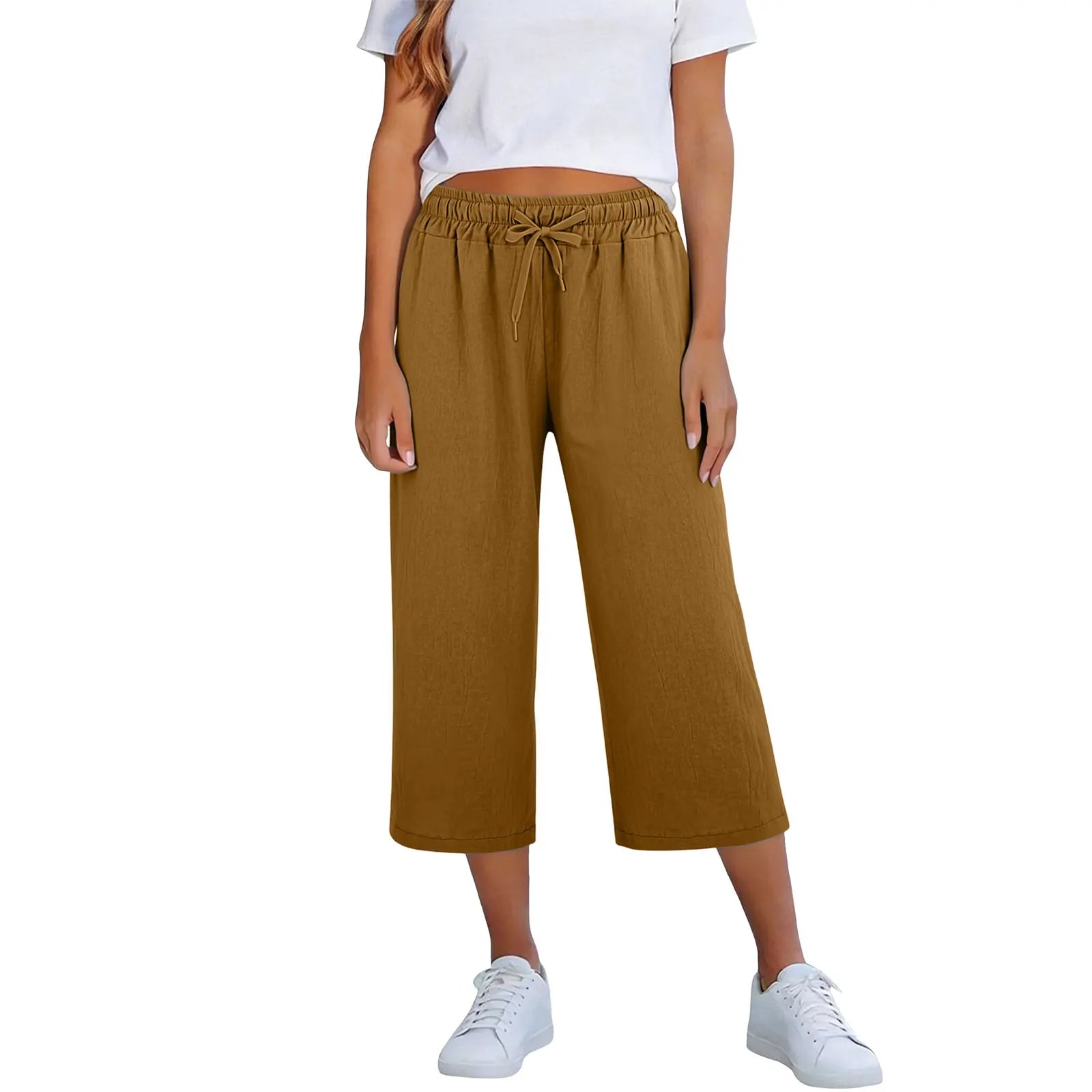 Calça Lisia™ Pantacourt com Cintura Elástica e Cordão Ajustável / Conforto Leve Para Usar Todos Os Dias!