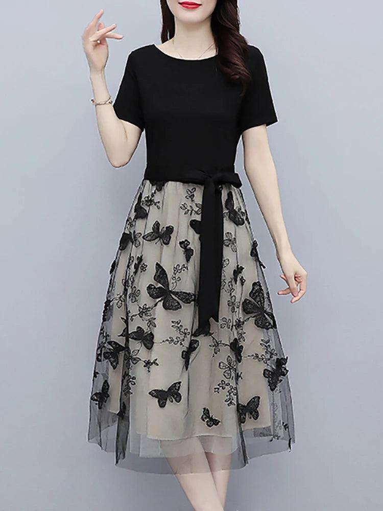 Vestido Dupla Camada Belleza™ com Detalhes de Borboleta / Elegância e Sofisticação em Cada Camada! - ModernLar