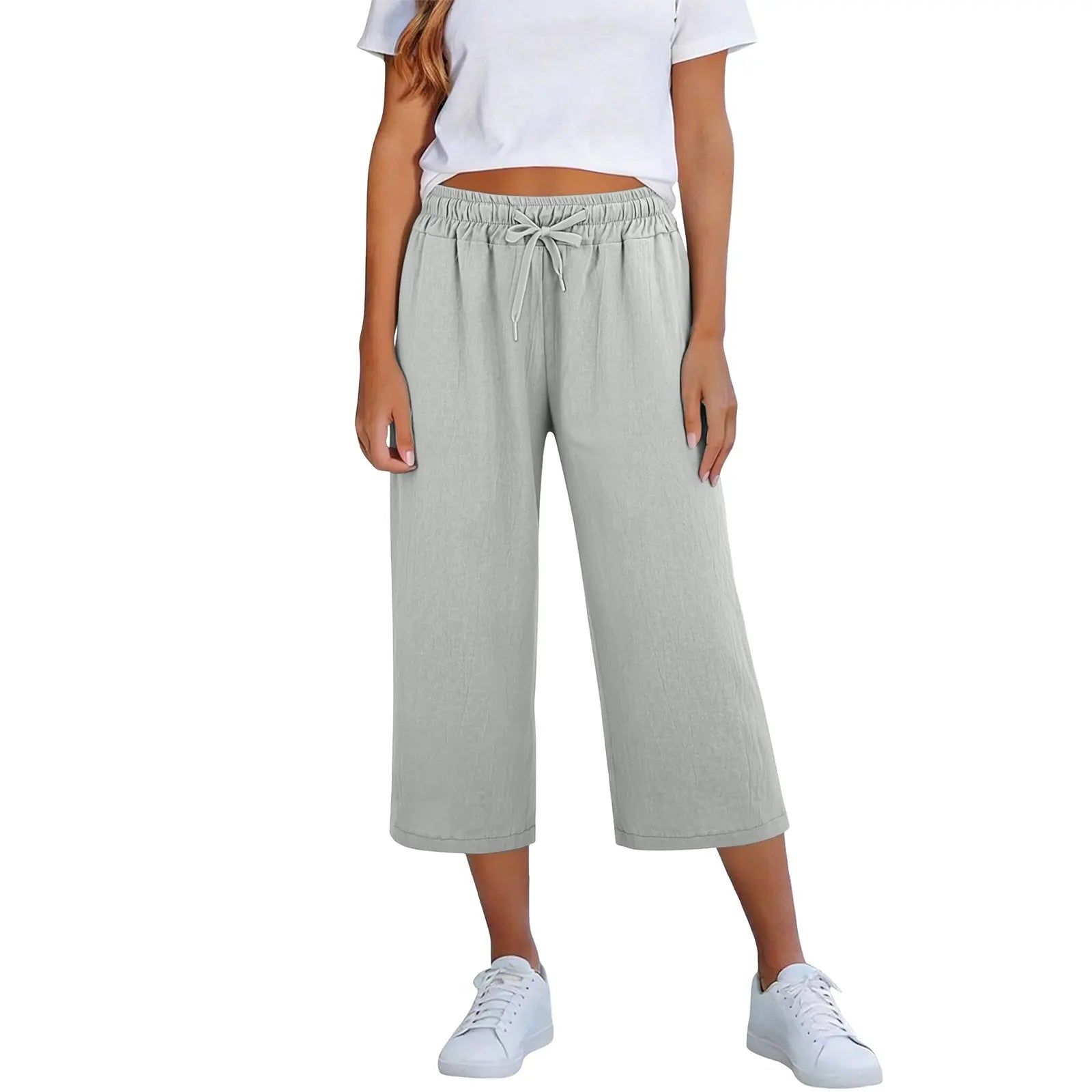 Calça Lisia™ Pantacourt com Cintura Elástica e Cordão Ajustável / Conforto Leve Para Usar Todos Os Dias!