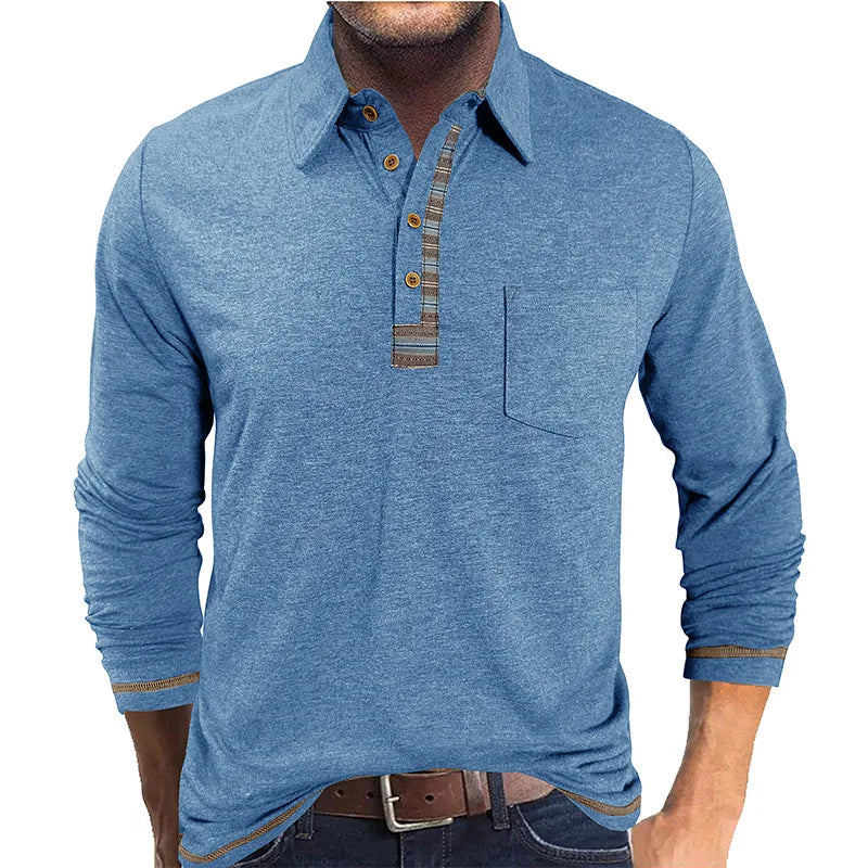 Camisa Manga Longa Bellford™ Com Gola Polo e Acabamento Refinado