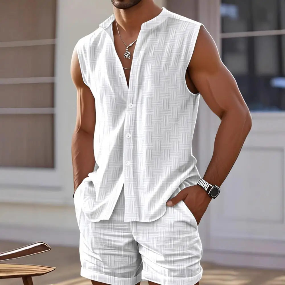Conjunto Levano™ em Linho de Algodão Com Camisa Sem Mangas E Short De Caimento Leve