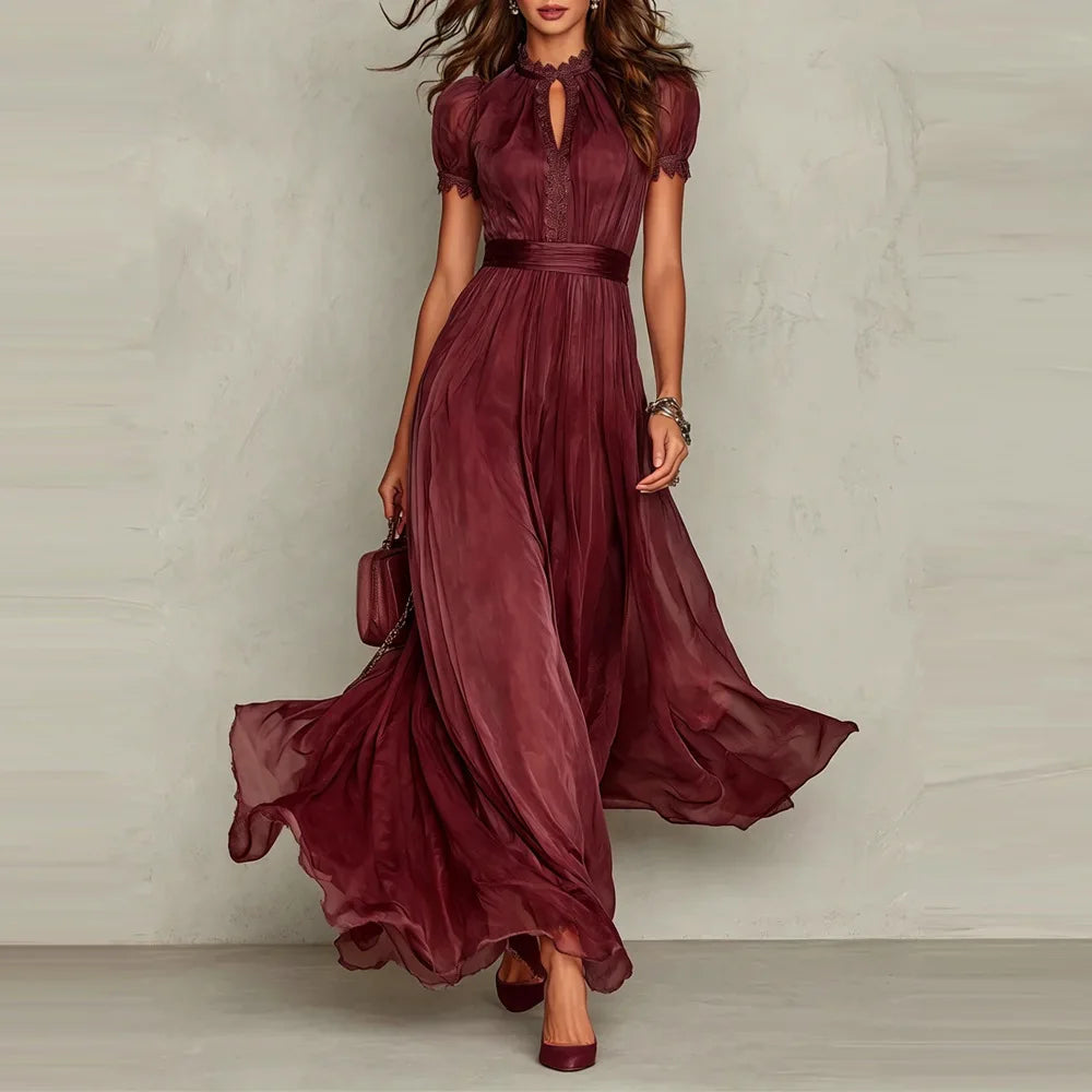 Vestido Eleonora™ com Cintura Marcada e Gola Alta / Movimento Elegante Que Acompanha Cada Passo.