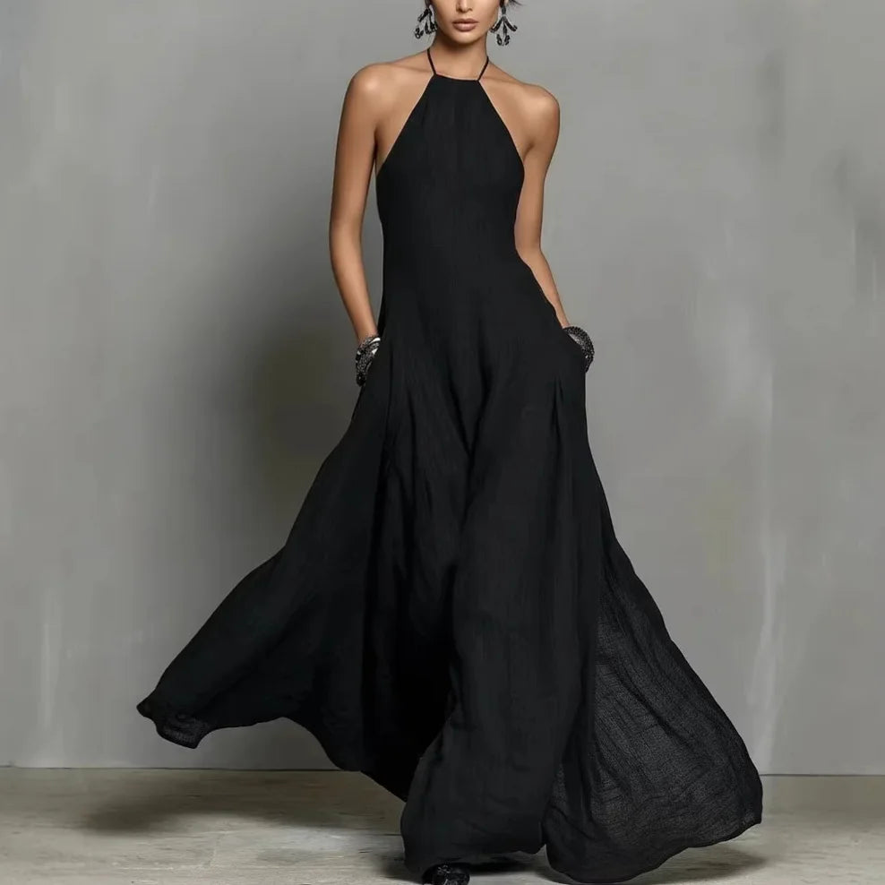 Vestido Serafine™ com Decote Halter, Costas Abertas e Caimento Fluido