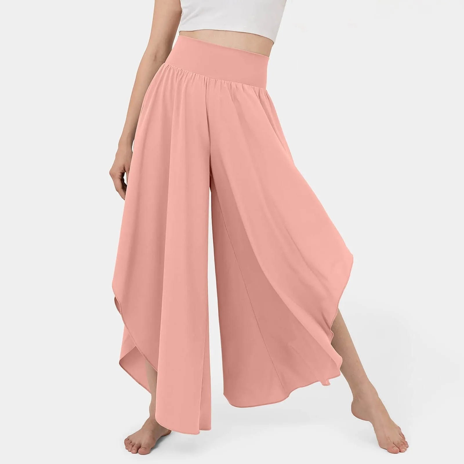 Calça Marvelle™ com Cintura Alta Marcada e Modelagem Pantalona com Recortes Assimétricos / A Fluidez De Uma Saia Com A Praticidade De Uma Calça