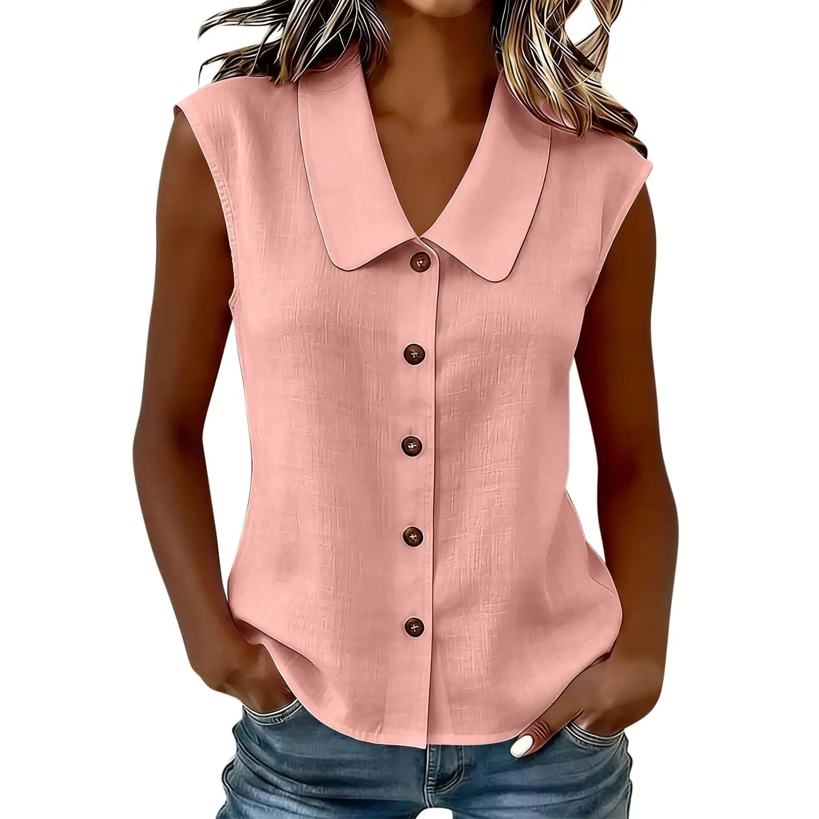 Camisa Celinea™ em Linho de algodão Com Gola Elegante e Botões Frontais / Leveza Que Combina Com Tudo
