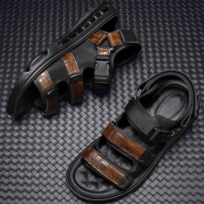 Sandália em Couro Sport Crocodille™ com Amortecedor Super Confort / Abandone os chinelos desconfortáveis de vez! - ModernLar