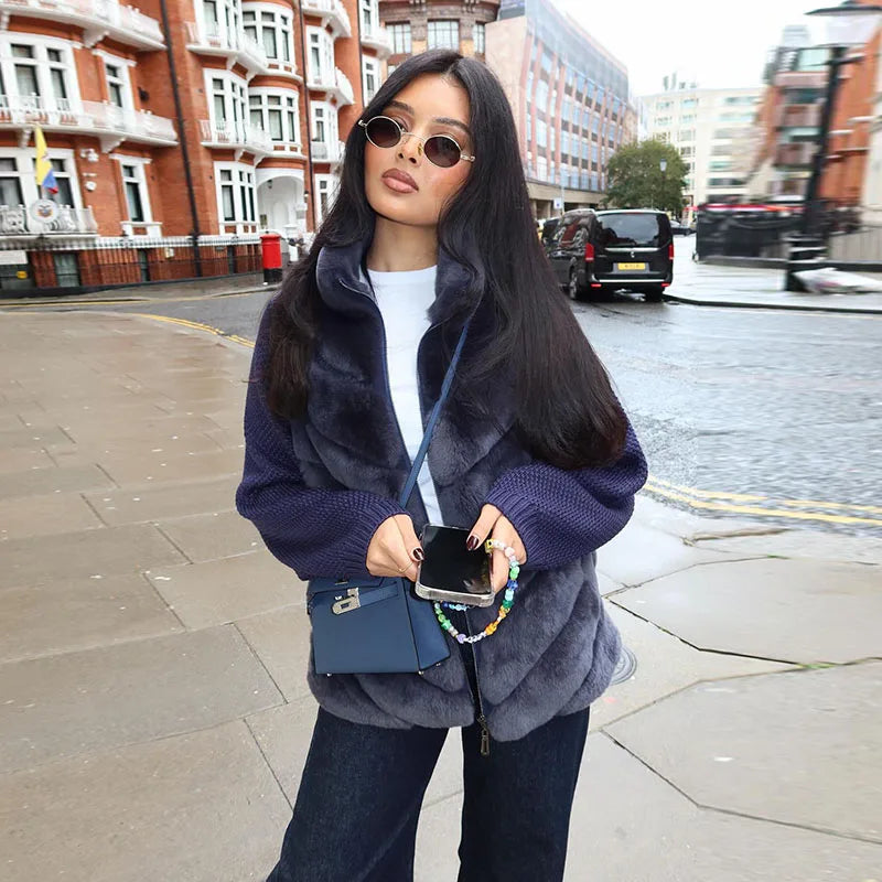 Casaco Sablê™ em Poliester Felpudo com Mangas de Malha