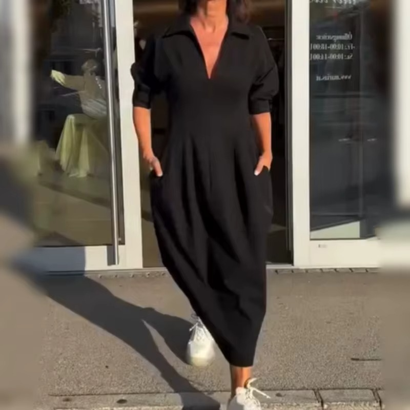 Vestido Alencar™ com Decote Chemise e Corte Midi Estruturado / Onde o Minimalismo se Encontra Com a Elegância Urbana!