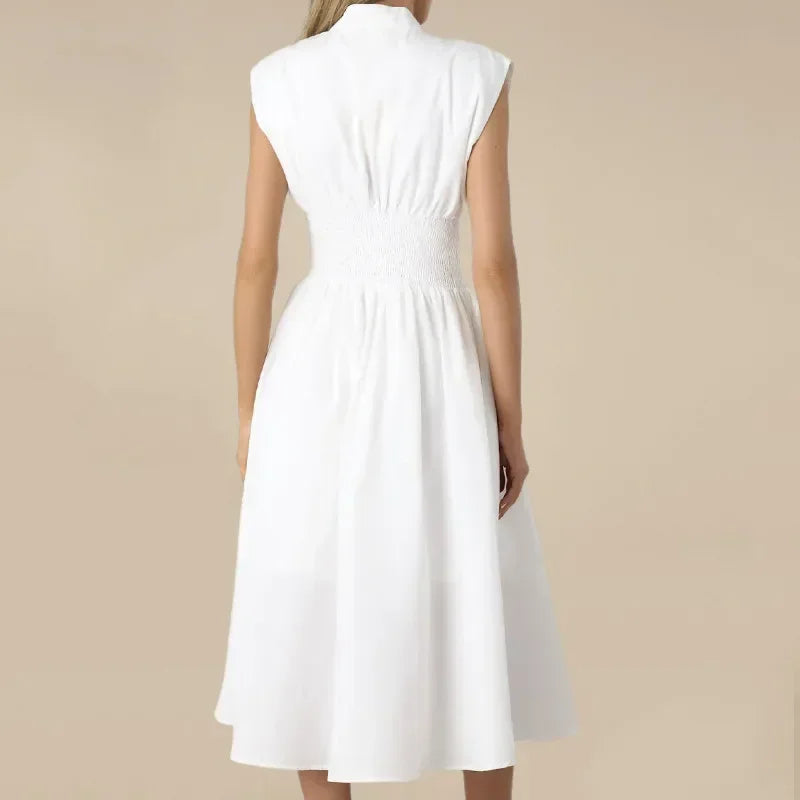 Vestido Valenza™ em Sarja Premium com Cintura Marcada / Corte Preciso, Silhueta Imponente e Estilo Contemporâneo!