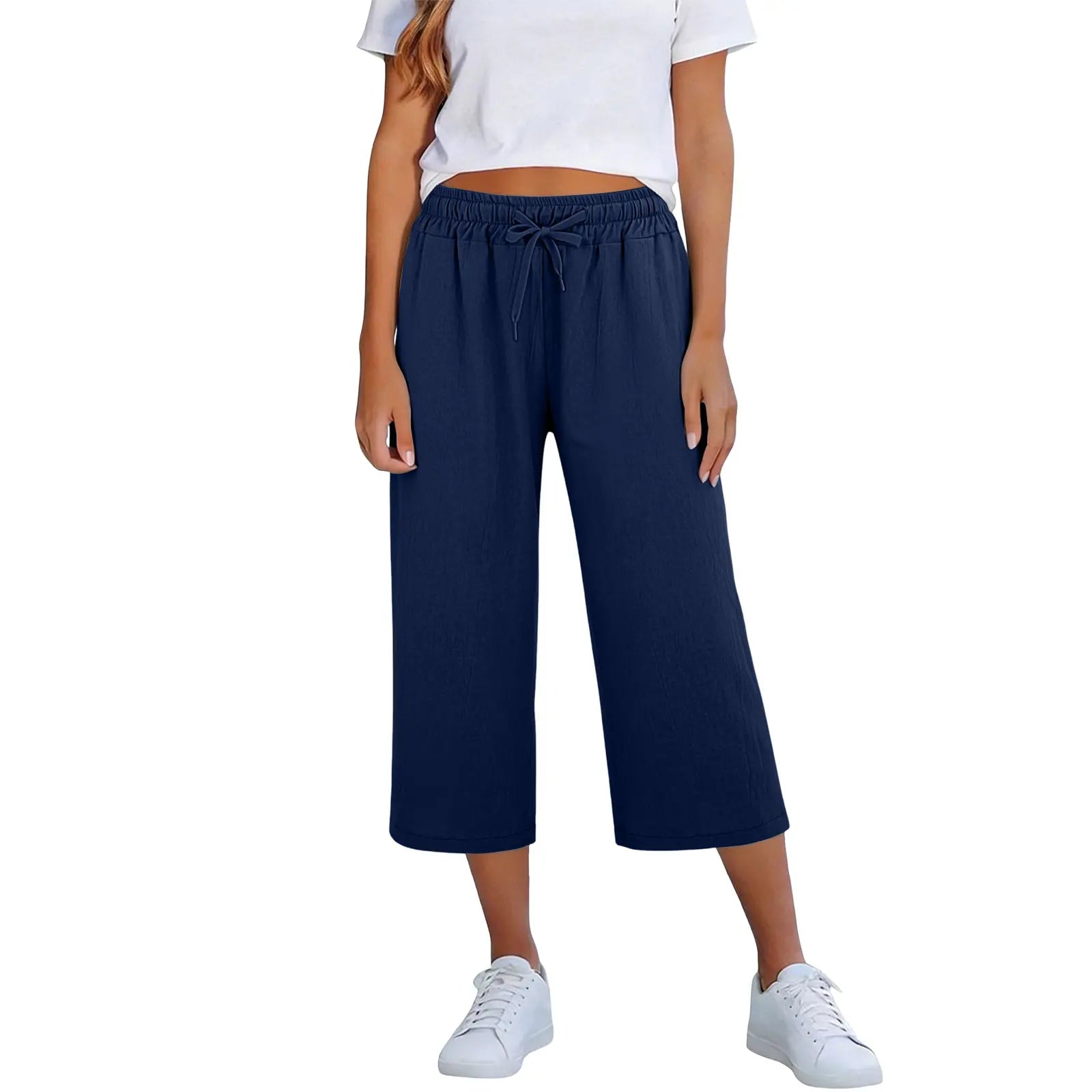 Calça Lisia™ Pantacourt com Cintura Elástica e Cordão Ajustável / Conforto Leve Para Usar Todos Os Dias!