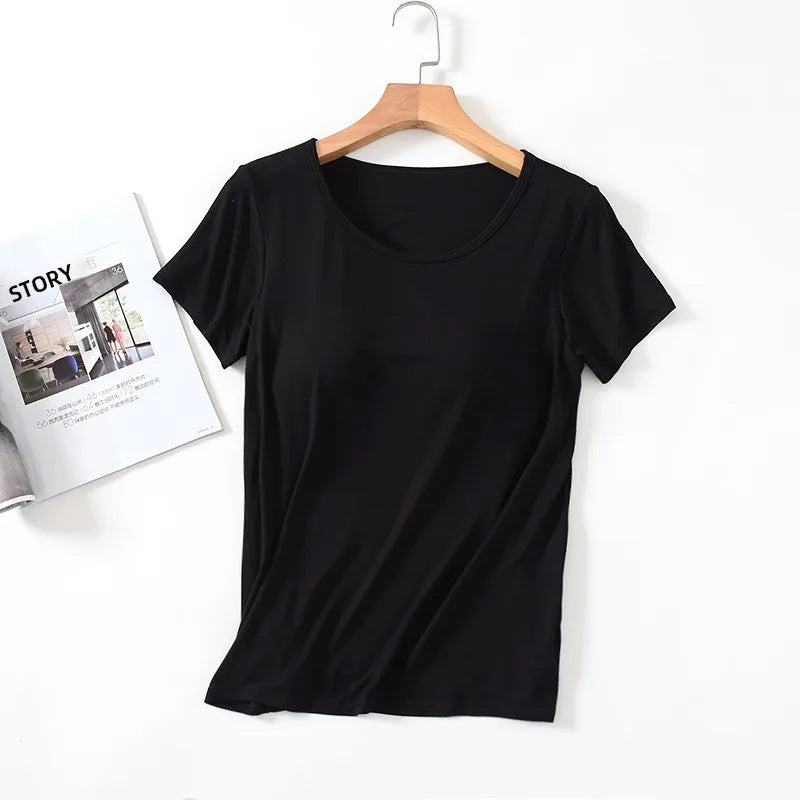 Blusa Velina™ com Bojo Interno, Manga Curta e Modelagem Ajustada