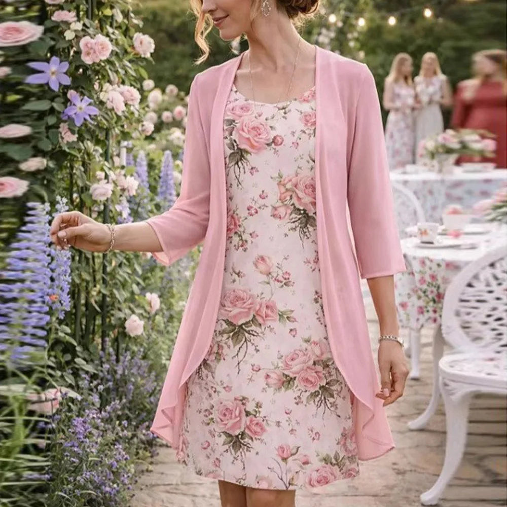 Conjunto Lavinia™ com Vestido Floral Charmoso e Cardigan Leve / Elegância Romântica Para Dias Especiais!