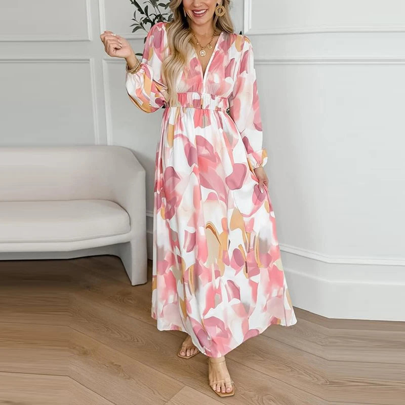 Vestido Fiorenza™ em Viscose Acetinada com Mangas Bufantes / Leveza, Cor e Feminilidade em Cada Movimento!