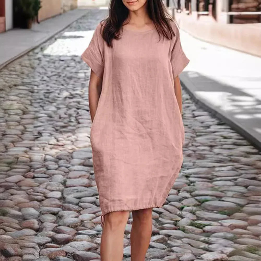 Vestido Alissea™ em Linho de Algodão com Modelagem Ampla