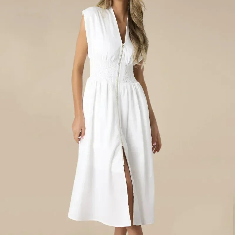 Vestido Valenza™ em Sarja Premium com Cintura Marcada / Corte Preciso, Silhueta Imponente e Estilo Contemporâneo!