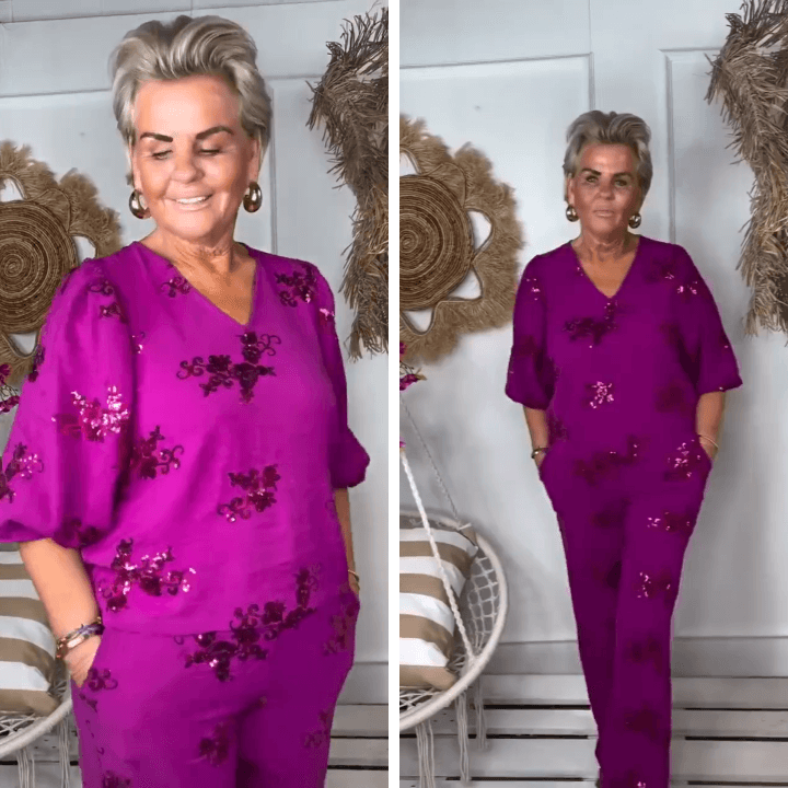 Conjunto Serenidade™ em Malha de Viscose com Detalhes Barrocos / Elegância e Conforto para Mulheres Maduras e Bem Decididas!