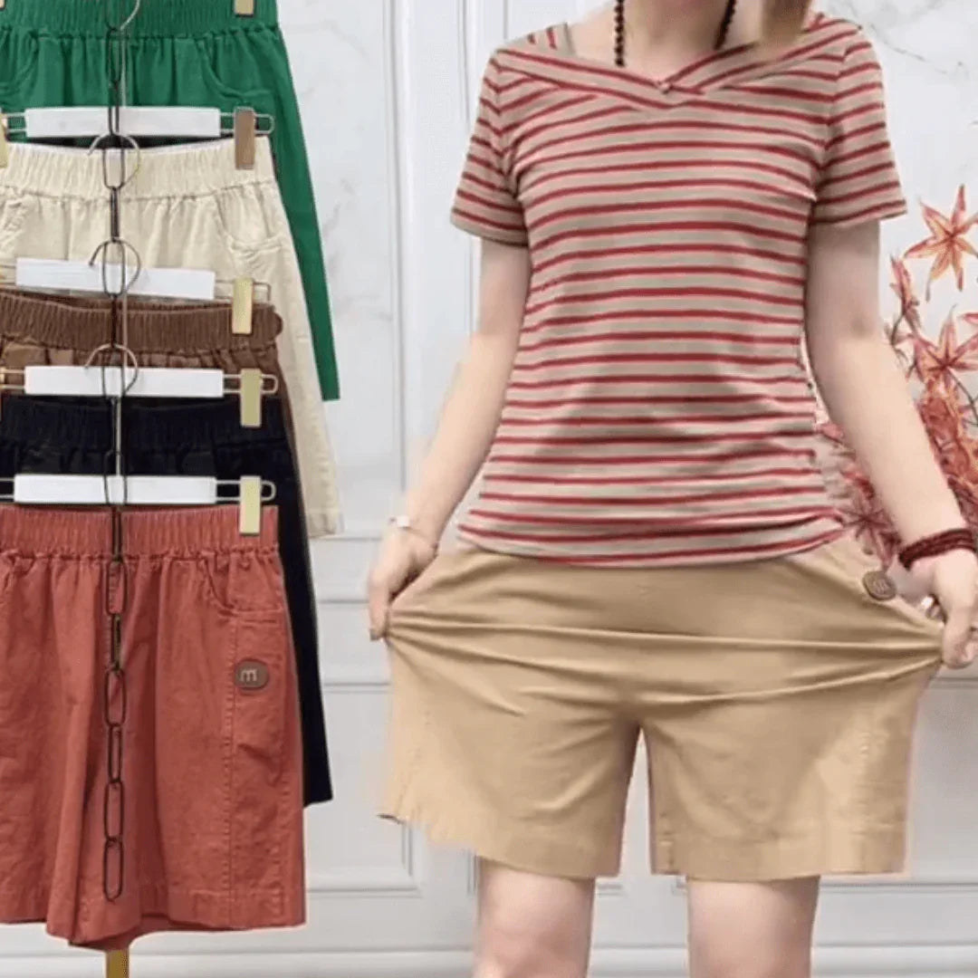 (Super Promo: Compre 2 Leve 3) Shorts Clarisse™ em Sarja com Cintura Elástica e Caimento Soltinho / Elegância e Frescor para o Verão! - ModernLar