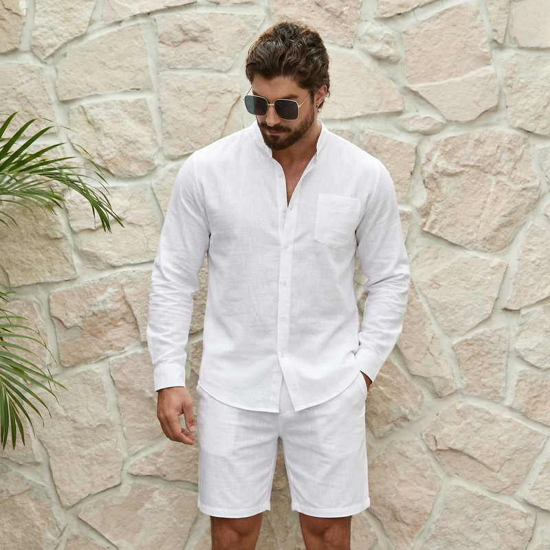 Conjunto Mediterrâneo Elite™ em Linho de Algodão e Visual Minimalista