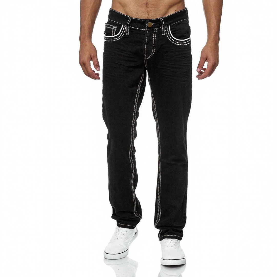 Calça Jeans Castelli™ Com Lavagem Estonada, Costuras Contrastantes E Modelagem Reta / Presença Casual Com Atitude de Homem de Respeito