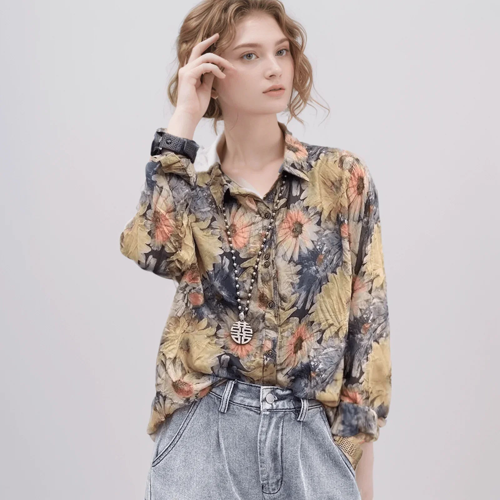 (Compre 1 e Leve 2) Camisa Feminina Boho Éden™ em Algodão Floral / Leveza e Charme em Estampa Exclusiva! - ModernLar