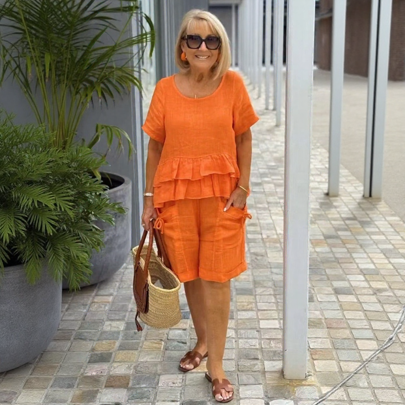 Conjunto Sorella™ Em Linho de Algodão com Babados em Camadas / Leveza Que Valoriza A Rotina