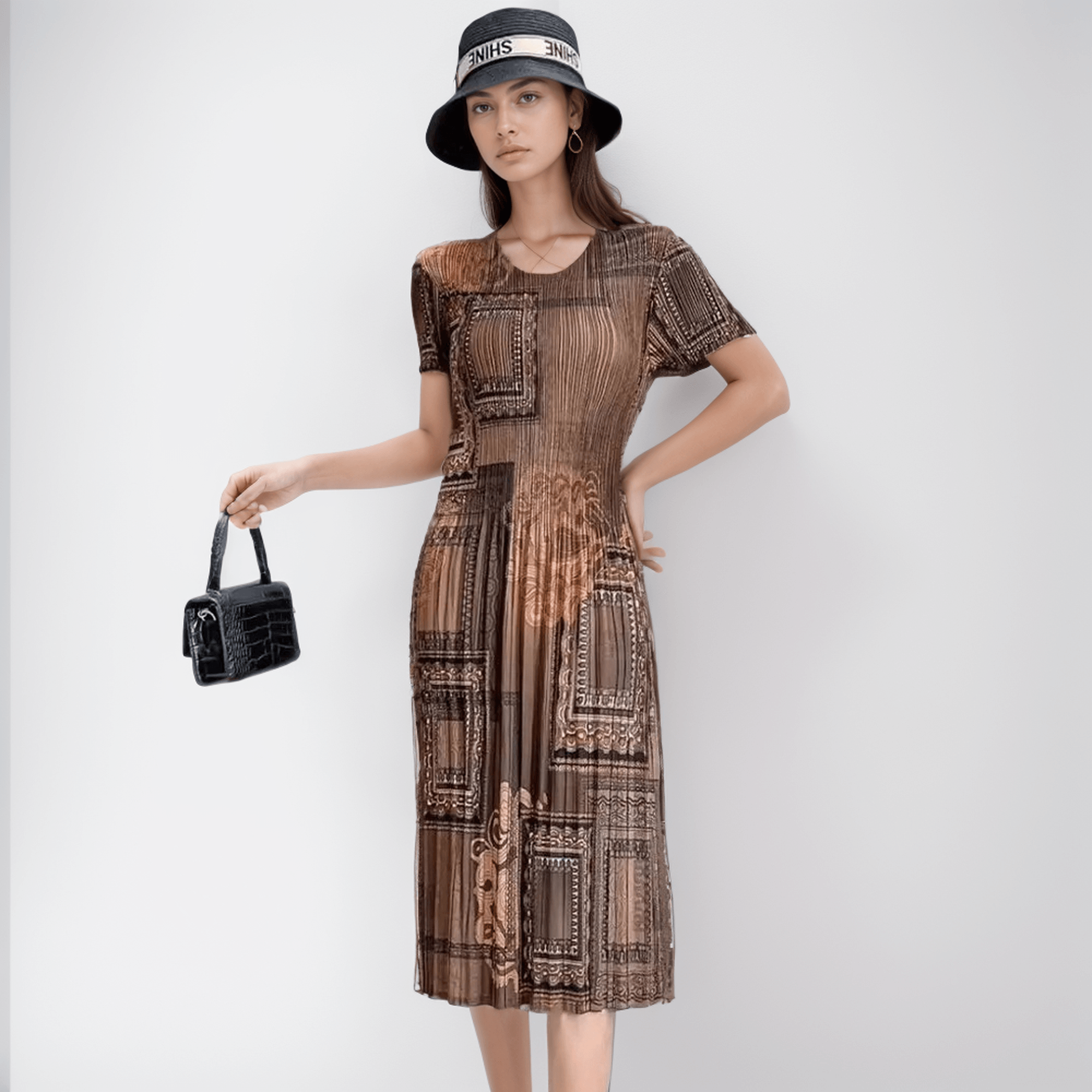 Vestido Belle Époque™ em Estampa Clássica / Charme Retrô com Estampa Exclusiva para um Visual Sofisticado! - ModernLar