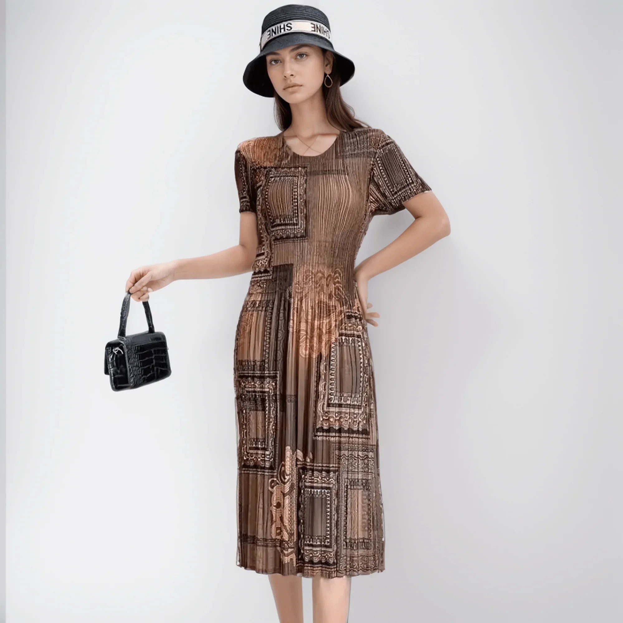 Vestido Belle Époque™ em Estampa Clássica / Charme Retrô com Estampa Exclusiva para um Visual Sofisticado! - ModernLar