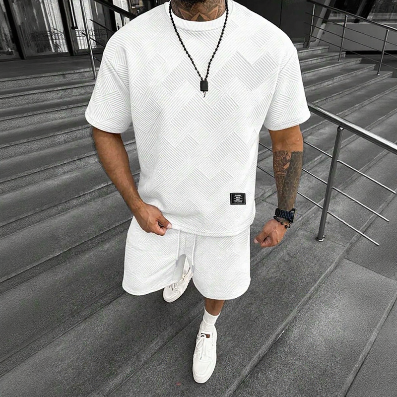 Conjunto Montiel™ em Tecido Texturizado Premium com Camiseta Oversized e Bermuda com Cós Elástico
