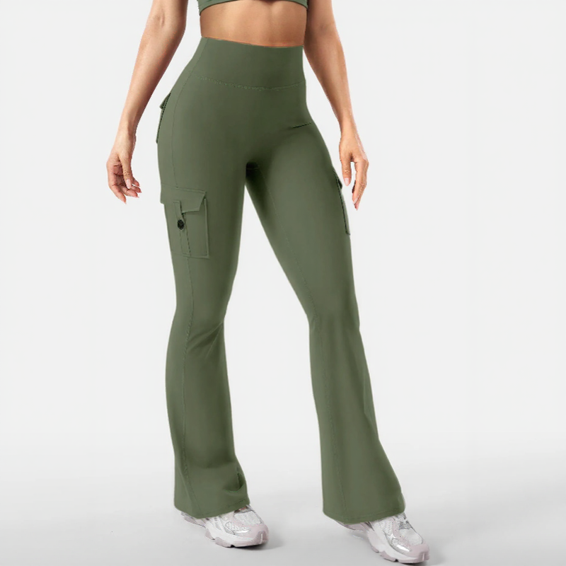 Calça legging Nadia™ com Efeito Empina Bumbum, Bolsos Cargo e Modelagem Flare / Estrutura e Curvas em Equilíbrio Para um Visual Mais Marcante