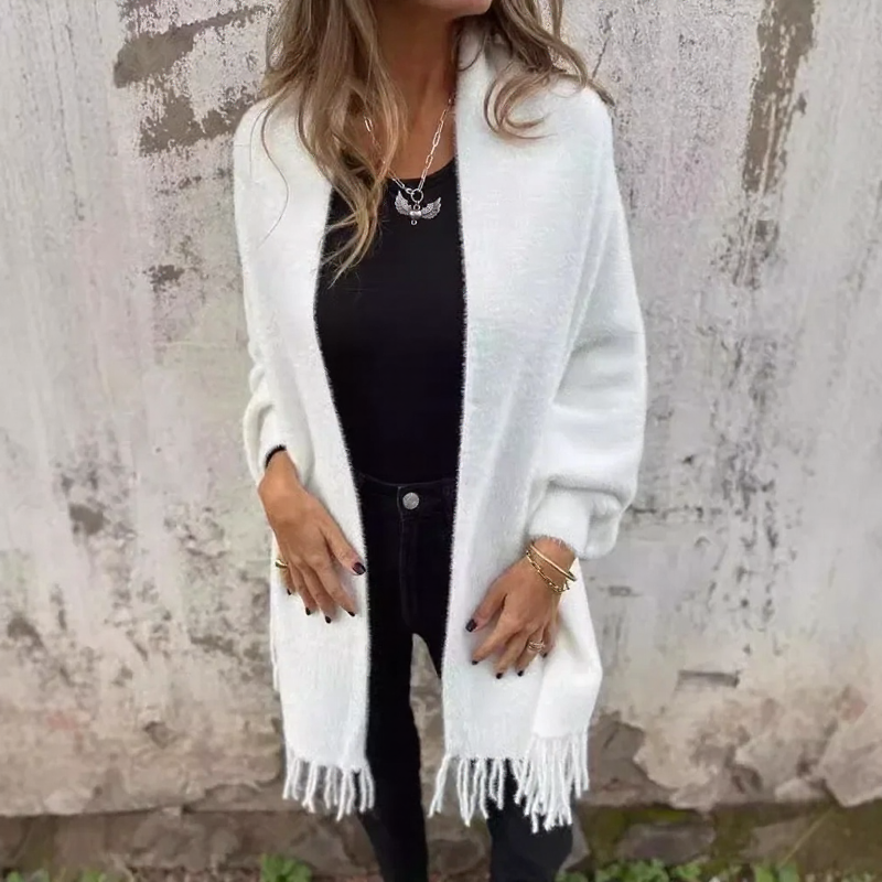 Casaco Urban Chic™ em Malha de Pelúcia com Franja / O Aconchego com Estilo das Ruas de Milão!