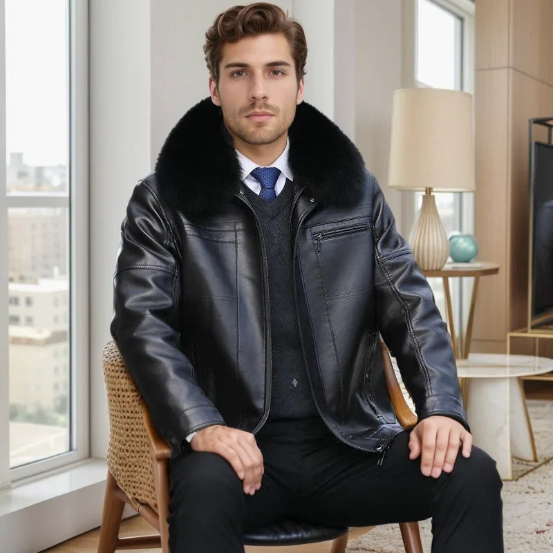 Jaqueta de Couro Masculina Lord Torino™ com Pele de Raposa Sintética e Forro Interno Térmico / Conforto e Imponência na Medida Certa!
