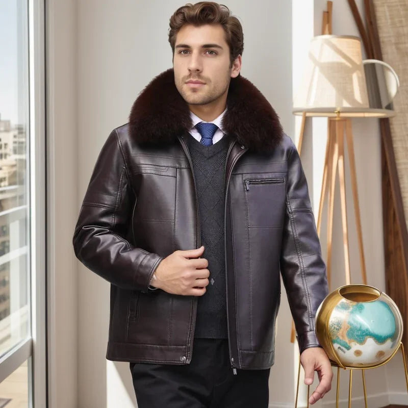 Jaqueta de Couro Masculina Lord Torino™ com Pele de Raposa Sintética e Forro Interno Térmico / Conforto e Imponência na Medida Certa!