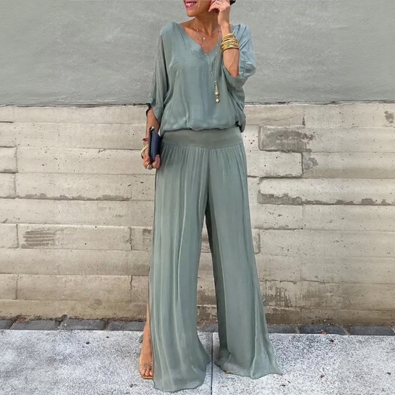 Conjunto Eudora™ em Chiffon Leve com Fenda e Cintura Alta / Para Mulheres que Caminham com Charme e Elegância Natural!