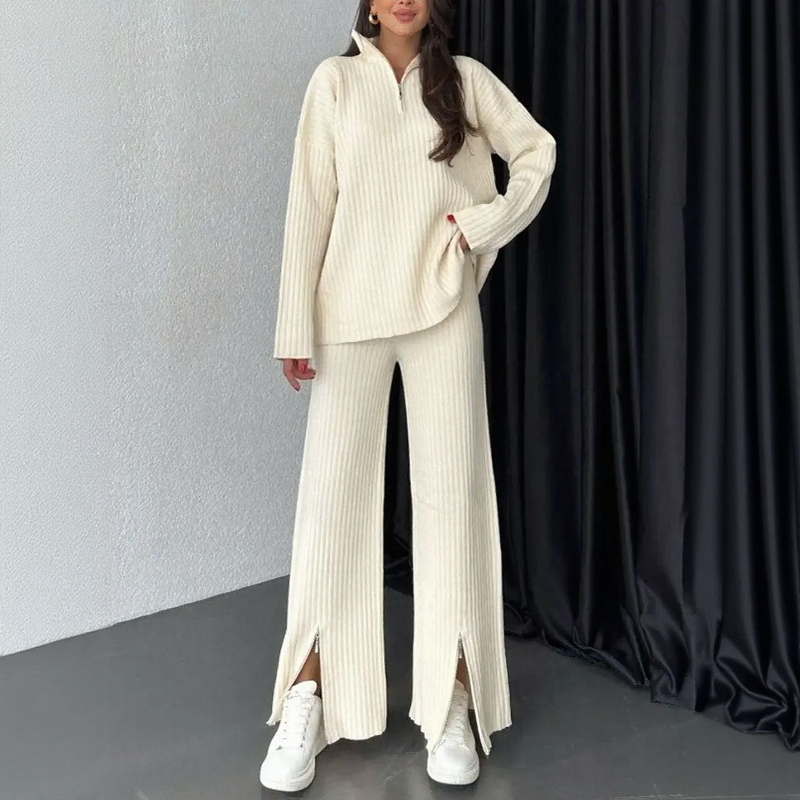 Conjunto Malu™ em Malha Texturizada com Zíper e Fenda Charmosa / O Básico que Veste Muito Além do Simples!