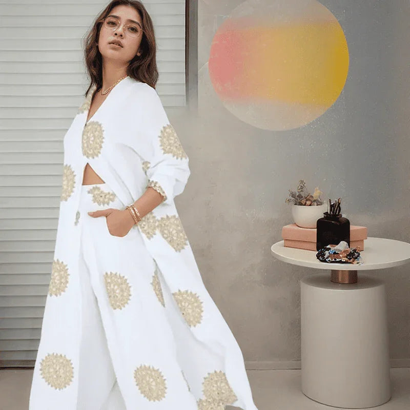 Conjunto Ayla™ com Caimento Luxuoso e Mandalas Douradas / Para Mulheres que Marcam Presença!