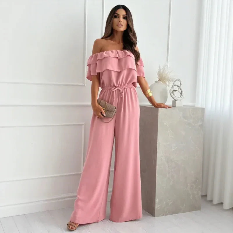 Macacão Marina Belle™ Ombro a Ombro com Babados e Pantalona Fluida / Impacto Visual com Conforto Absoluto!