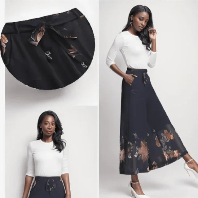 Calça Saia Jasmine™ com Design Floral em Chiffon / Estilo e Versatilidade com um Toque de Natureza! - ModernLar