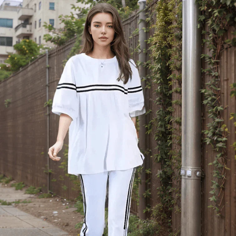 Conjunto Lucille™ com Blusa Soltinha + Calça Lycra - Pureza e Conforto Clássico do Algodão! - ModernLar