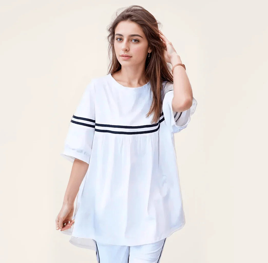 Conjunto Lucille™ com Blusa Soltinha + Calça Lycra - Pureza e Conforto Clássico do Algodão! - ModernLar