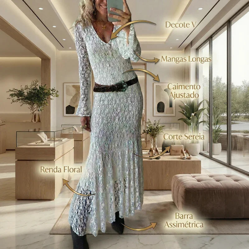 Vestido Blanche Obsession™ em Renda Floral Delicada com Caimento Sutilmente Ajustado