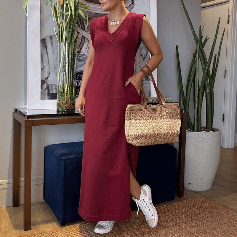 Vestido Longo Cannes™ com Fendas Laterais e Decote em V