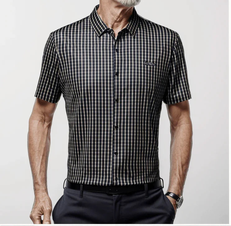 Camisa em Seda Gelo Captain™ Xadrez Náutico para o Homem de Prestígio! - ModernLar