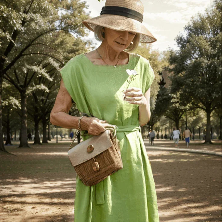 Vestido Campestre™ Moda Helenística - Inspiração Antiga, Frescor Moderno em Linho e Algodão. - ModernLar
