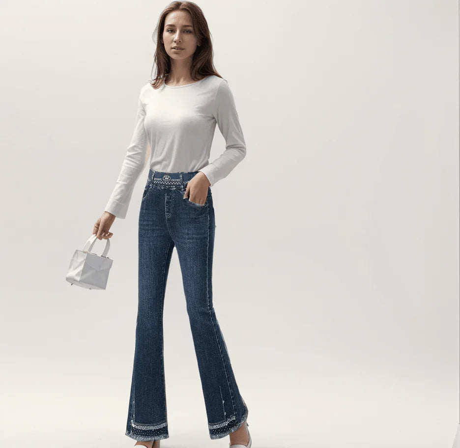 Calça Jeans Folks™ Moda Country / Com Cintura Elástica e Acabamento Charmoso! - ModernLar