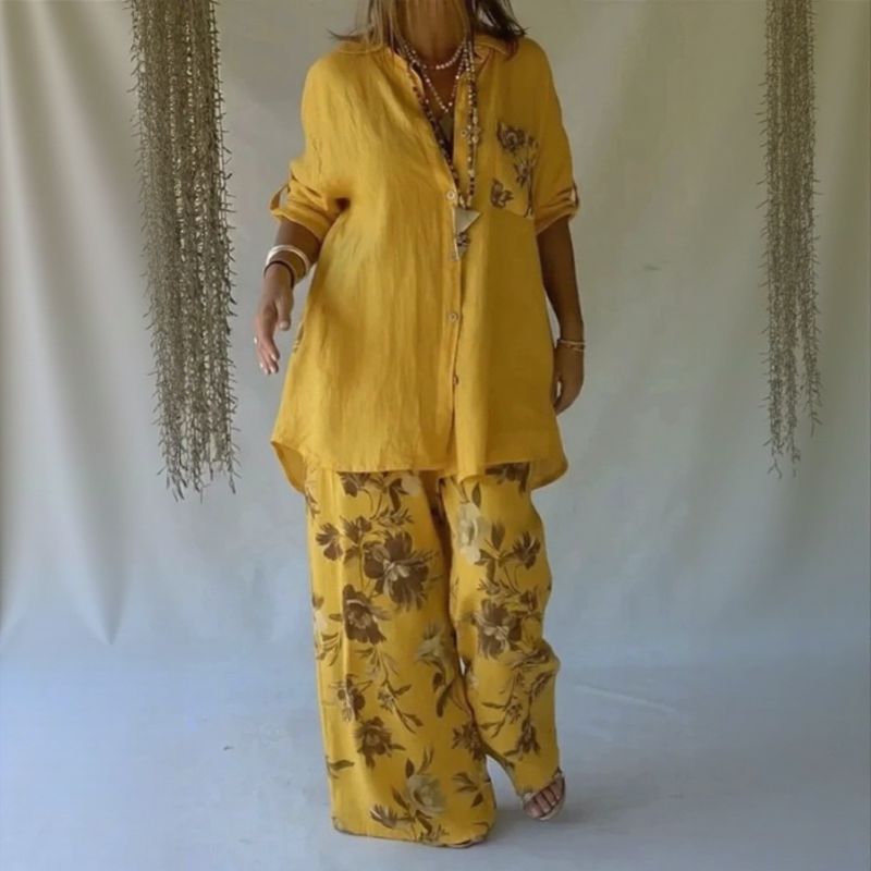 Conjunto Chloe™ com Camisa Abotoada e Calça Ampla de Caimento Leve