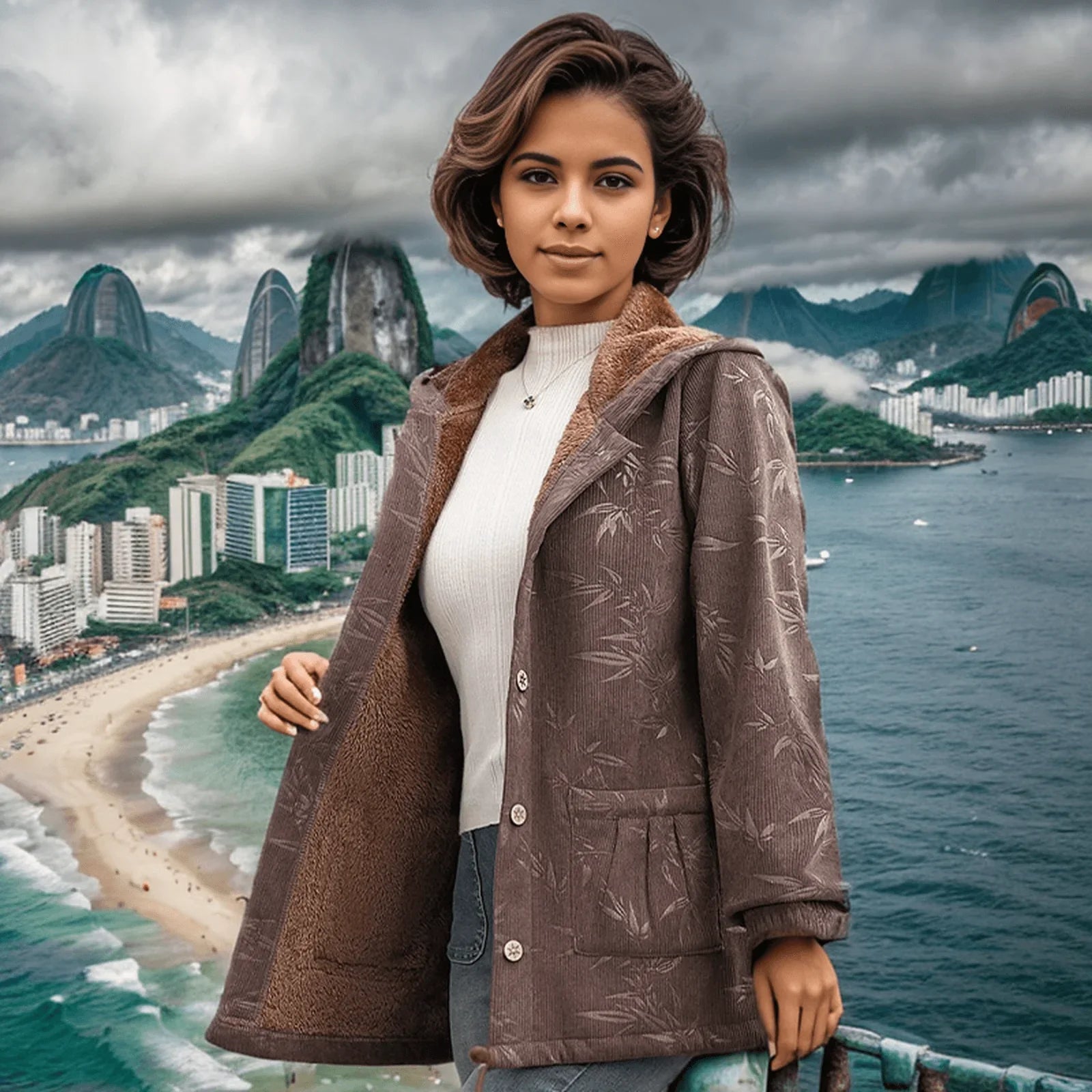 Casaco Amsterdam ™ Estampas de Folhagens e Interior Aveludado com Conforto Luxuoso! - ModernLar