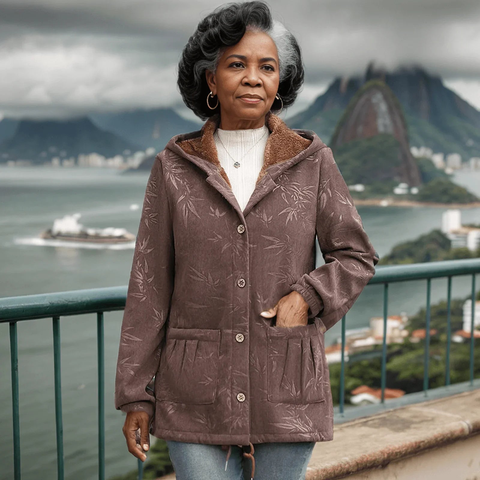 Casaco Amsterdam ™ Estampas de Folhagens e Interior Aveludado com Conforto Luxuoso! - ModernLar